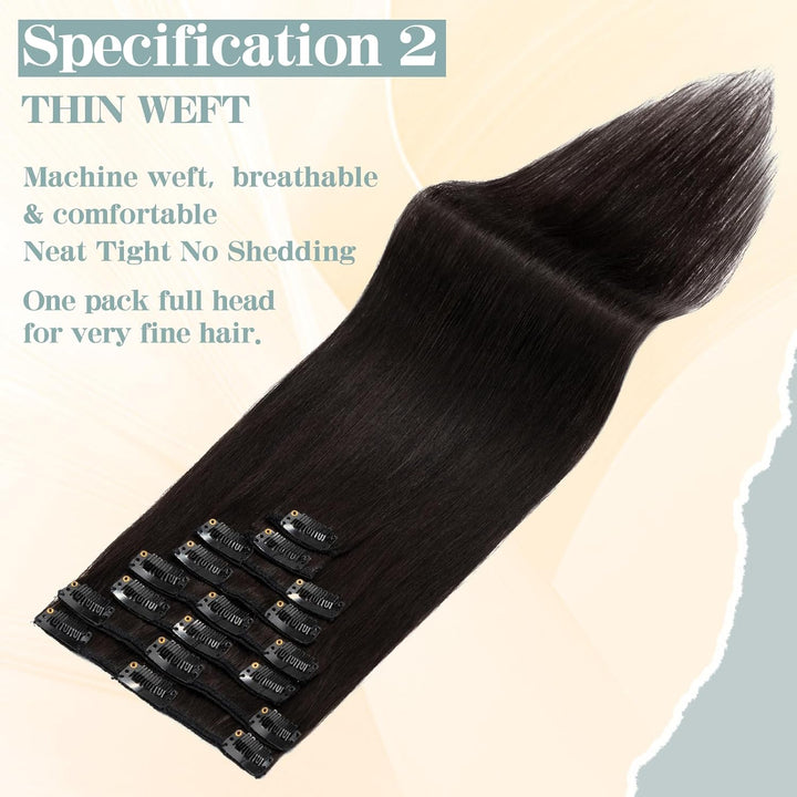 S-noilite Clip in Extensions Echthaar Natürliches Schwarz Haarverlängerung Echthaar Clip in Extensio
