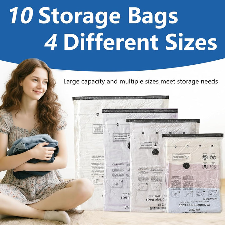 Vakuumbeutel für Kleidung mit Elektropumpe, 10 Stück Vacuum Bags (2x 100x80cm, 2x 80x60cm, 3x 70x50c
