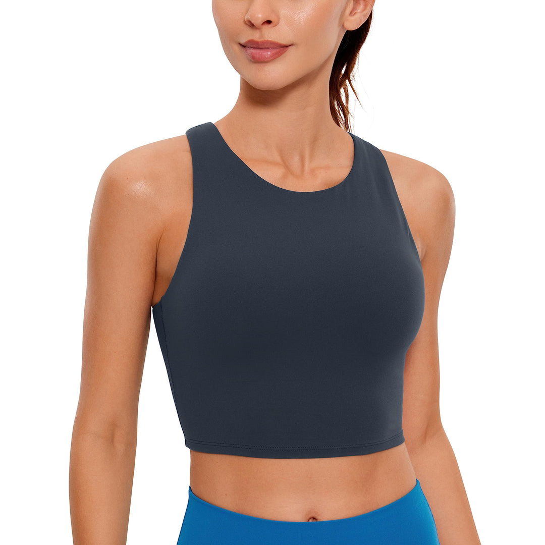 CRZ YOGA Damen Butterluxe Racerback Sport BH Gepolstert Ohne Bügel Crop Tops Longline Yoga Tank Top