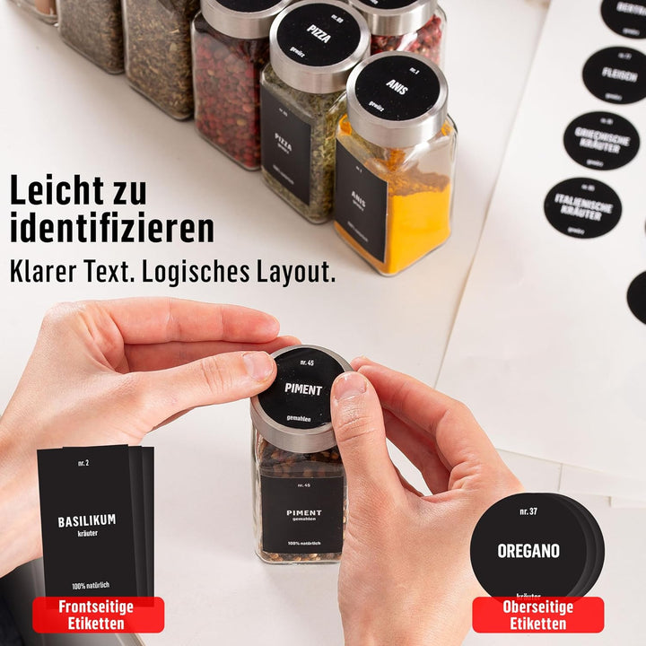 Gewürzgläser Eckig mit Gewürzetiketten - Deco haus Gewürzgläser mit Streueinsatz 24er Set - Gewürzdo