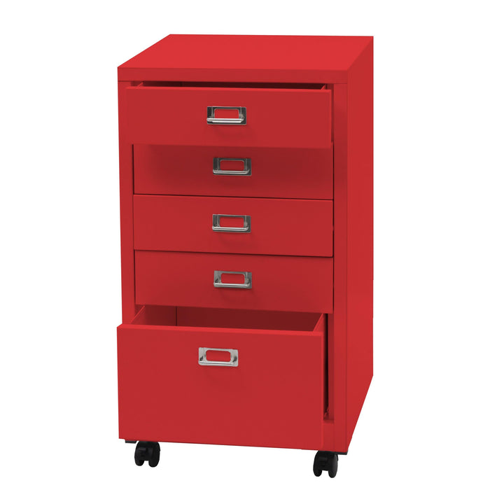 PROREGAL Rollcontainer HxBxT 75x40x41cm Metall 5 Schubladen Rot Schubladenschrank Stahlschrank Akten