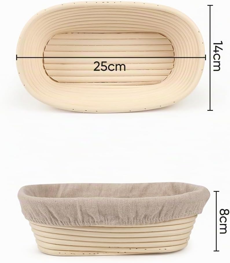Gärkorb Brot Set,Gärkörbchen,25cm Oval Gärkorb Zum Brotbacken-Set für Professionelle und Häusliche B