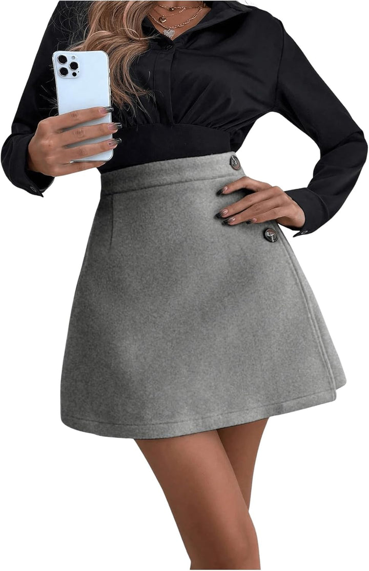 Wickelrock Damen Kurz Herbst Rock Mit Hoher Taille Minirock A Linien Rock High Waist Rock Mit Knopfl