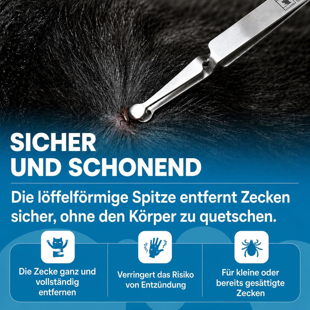 REMOS Zeckenzange/Zeckenpinzette aus rostfreiem Edelstahl löffelförmig mit Kreuzgriff für Tiere