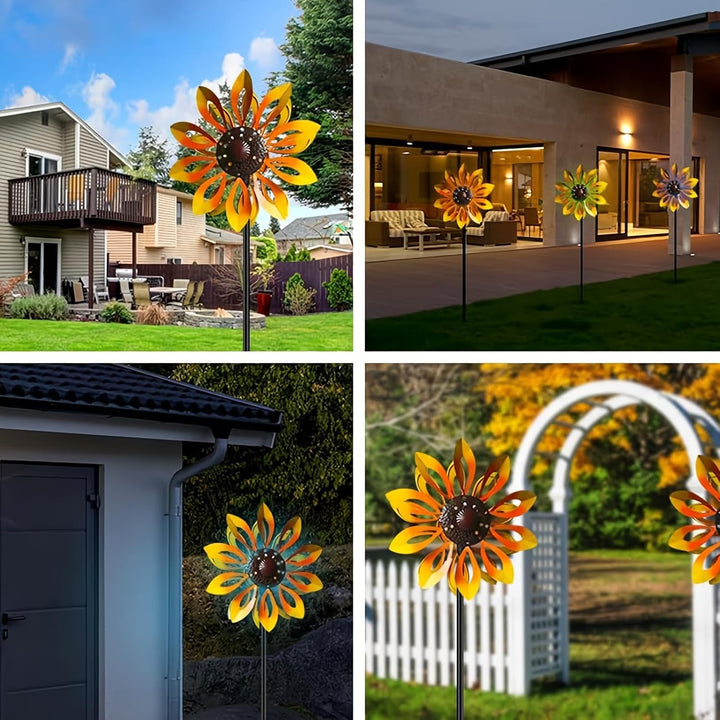 Windspinner Gartendekoration mit Solarlicht, Metall, Kupfer/Bronze, Doppeldrehrichtung 8\"W x 12\"H,