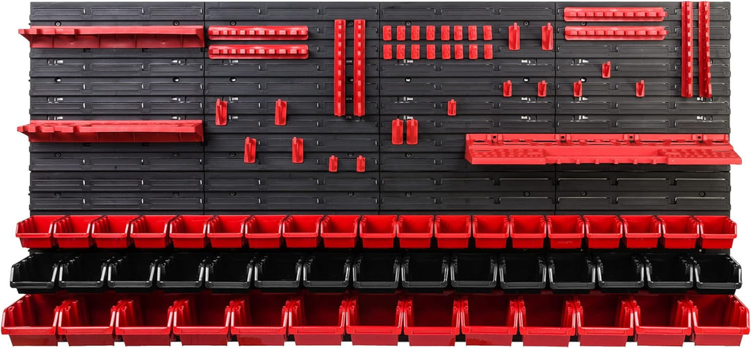 Lagersystem Werkstattregal | 156 x 78 cm | 47 stck. Box | Wandregal mit Werkzeughalterungen und Stap