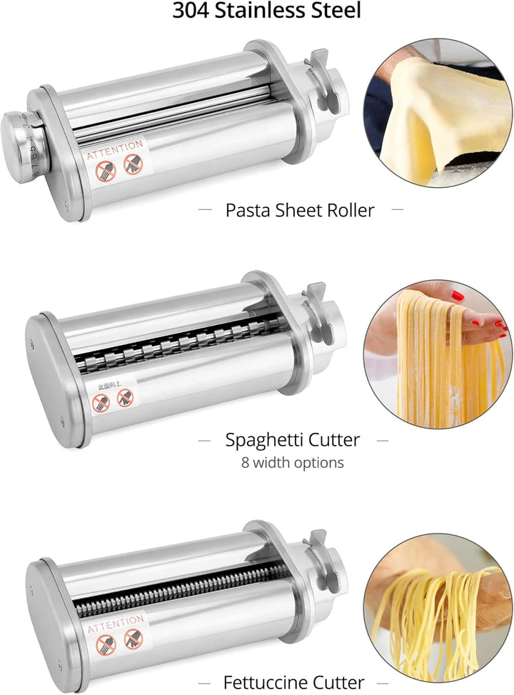 QWORK® 3er Set Nudelblattroller Spaghettischneider Fettuccineschneider, Nudelaufsatz aus SUS304 Edel