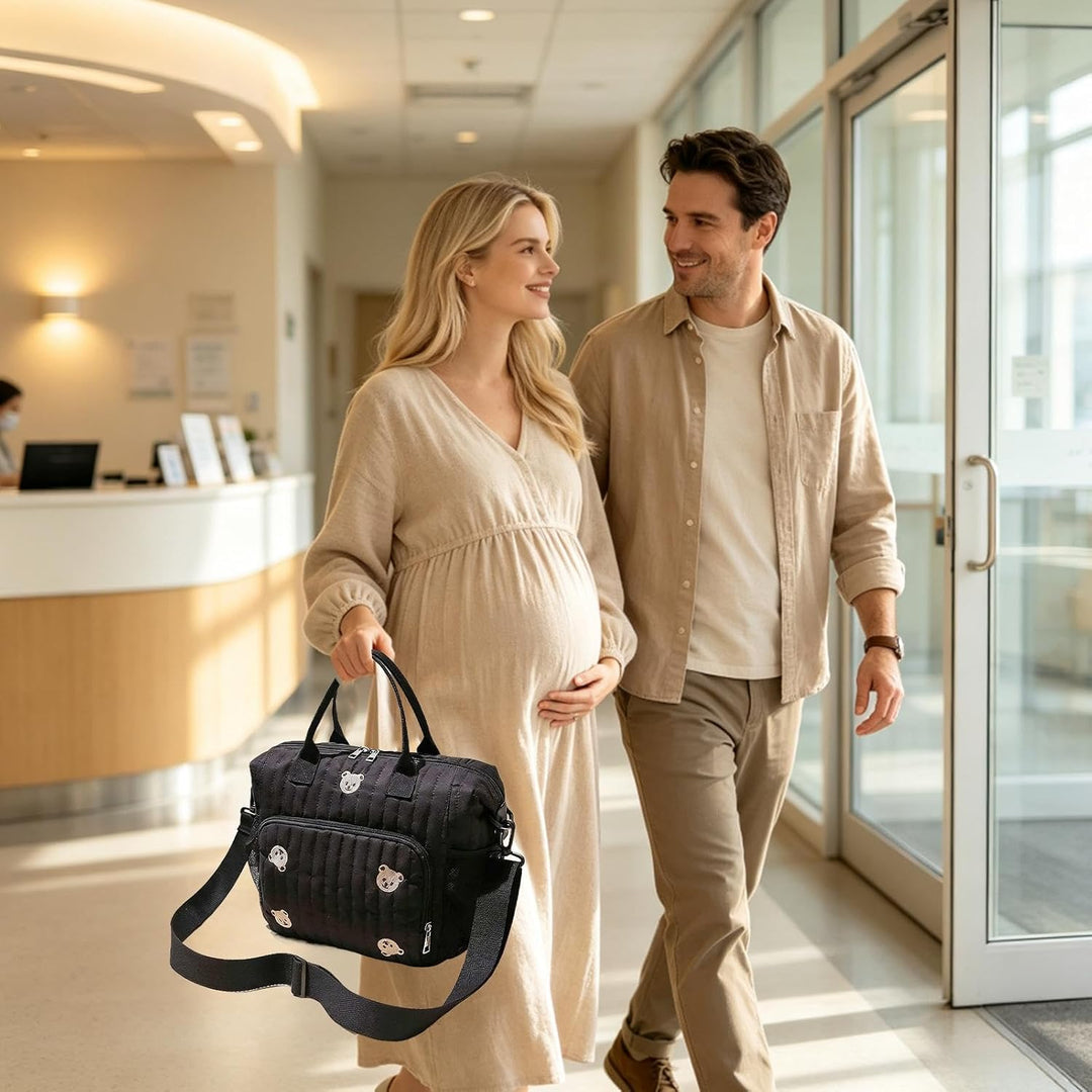 Generisch Wickeltasche für Kita Niedlicher Bärenstickerei-Windelbeutel Mit Schwarz, Schwarz