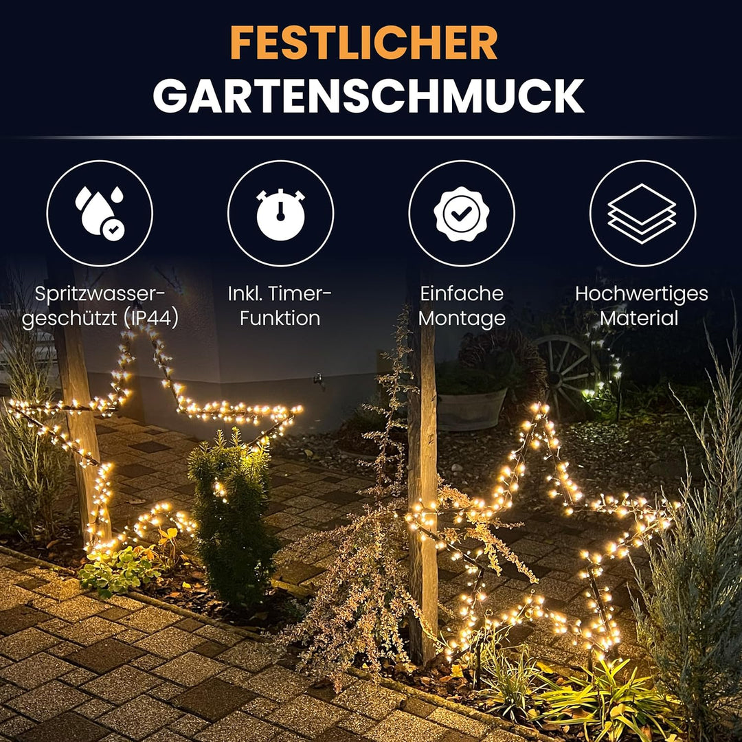 Gartenpirat Gartenstern mit Erdspiess Ø 60 cm 150 LED warmweiss mit Timer-Funktion Gartenstecker Wei