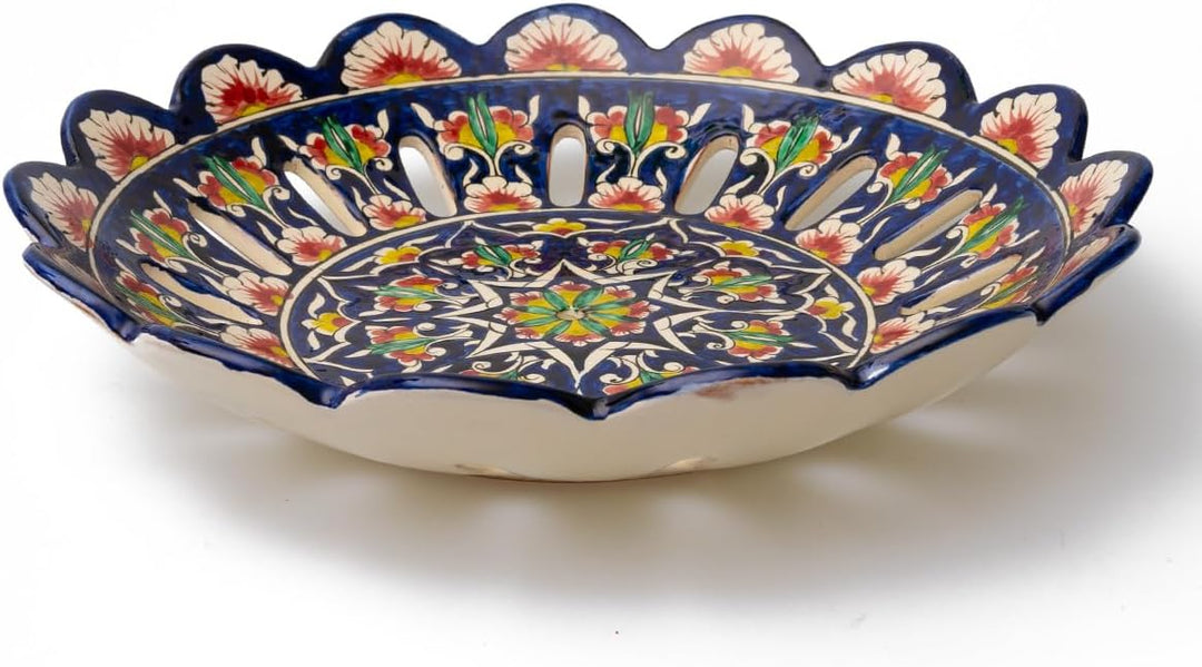Obstschale gelocht Ø 32,5 cm Bunt - Usbekische Schale mit handbemaltem Design