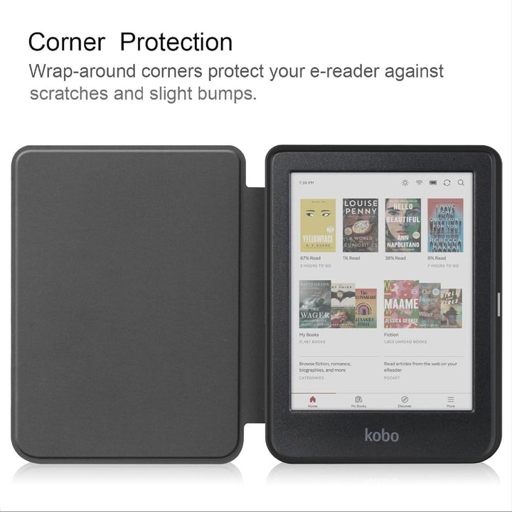 GIOPUEY Hülle Kompatibel mit Kobo Clara Colour/Clara BW, Flip Case, PU Leder + Weiches TPU Hülle, Au
