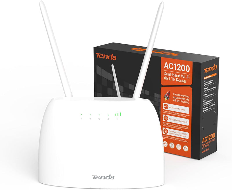 Tenda 4G07 4G LTE WLAN Router für SIM-Karten (CAT4, AC1200 Dualband 2,4GHz: 300Mbit/s + 5GHz: 867Mbi