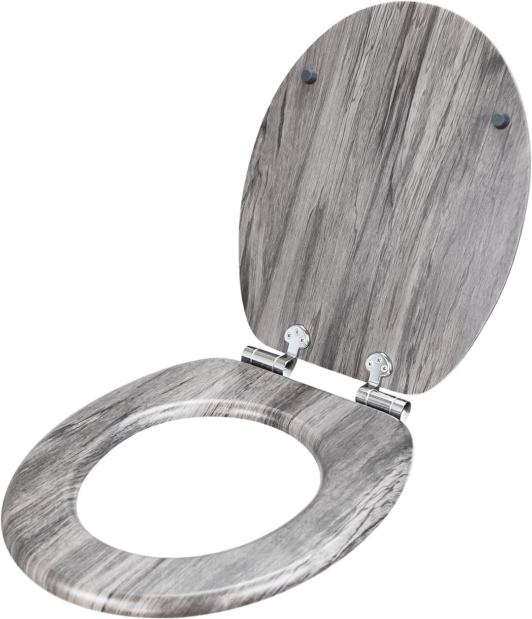 WC Sitz mit Absenkautomatik, Toilettendeckel aus MDF Holz, Toilettensitz mit Holzoptik-Furnier (dunk