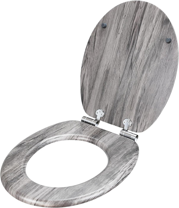 WC Sitz mit Absenkautomatik, Toilettendeckel aus MDF Holz, Toilettensitz mit Holzoptik-Furnier (dunk