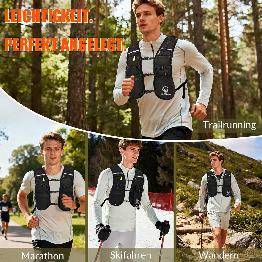 Laufweste Damen mit 2L TPU Trinkblase/500ml Trinkflasche, Leichter Trinkrucksack Laufen Herren 6L, R