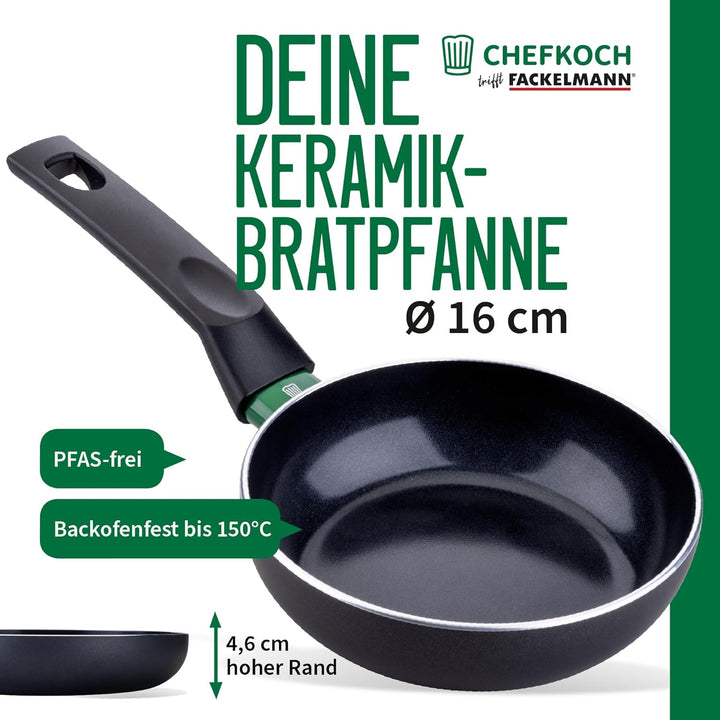 FACKELMANN Chefkoch Aluminium-Pfanne Ø16 cm Bielefeld mit Keramik-Antihaft-Beschichtung – Bratpfanne