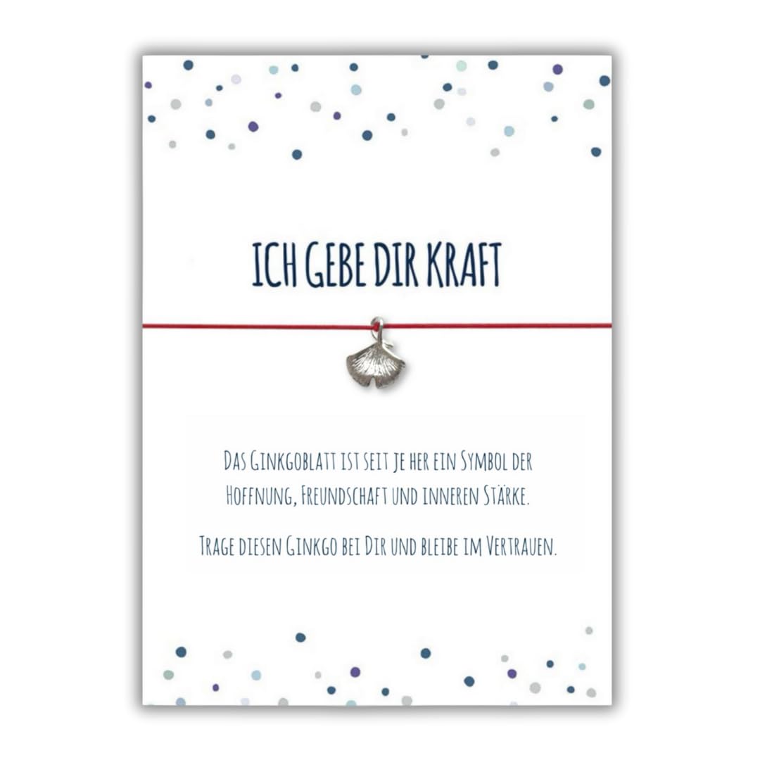 Glücksschmiedin – Grusskarte „Kraft“ mit Wunscharmband & Ginkgo-Anhänger – Mutmacher Geschenk mit Be