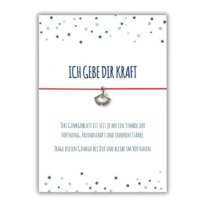 Glücksschmiedin – Grusskarte „Kraft“ mit Wunscharmband & Ginkgo-Anhänger – Mutmacher Geschenk mit Be