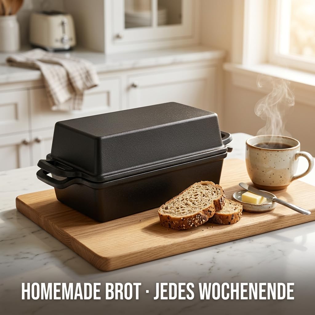 Brotbackform mit Deckel Gusseisen - Ideal als Kastenform, Toastbrot Backform, Brotform, Gusseisen To