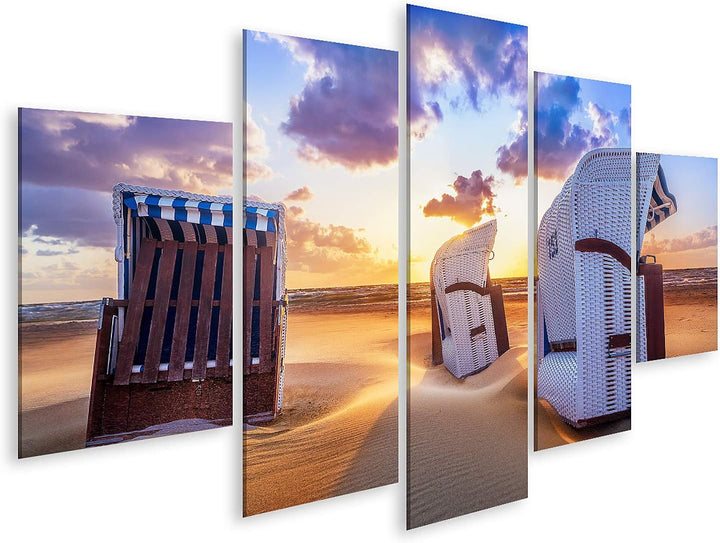 islandburner Bild auf Leinwand Strand Sonnenuntergang Ostsee Strandkörbe Bilder Wandbilder Poster Le