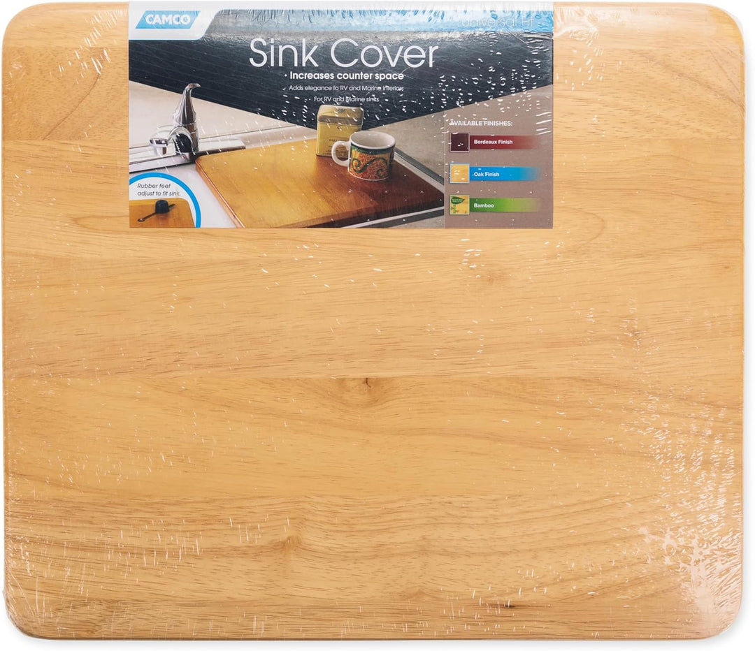 Camco Boat/RV Sink Cover | Features a Solid Oak Hardwood Top with a Non-Toxic Gloss Finish for Extra