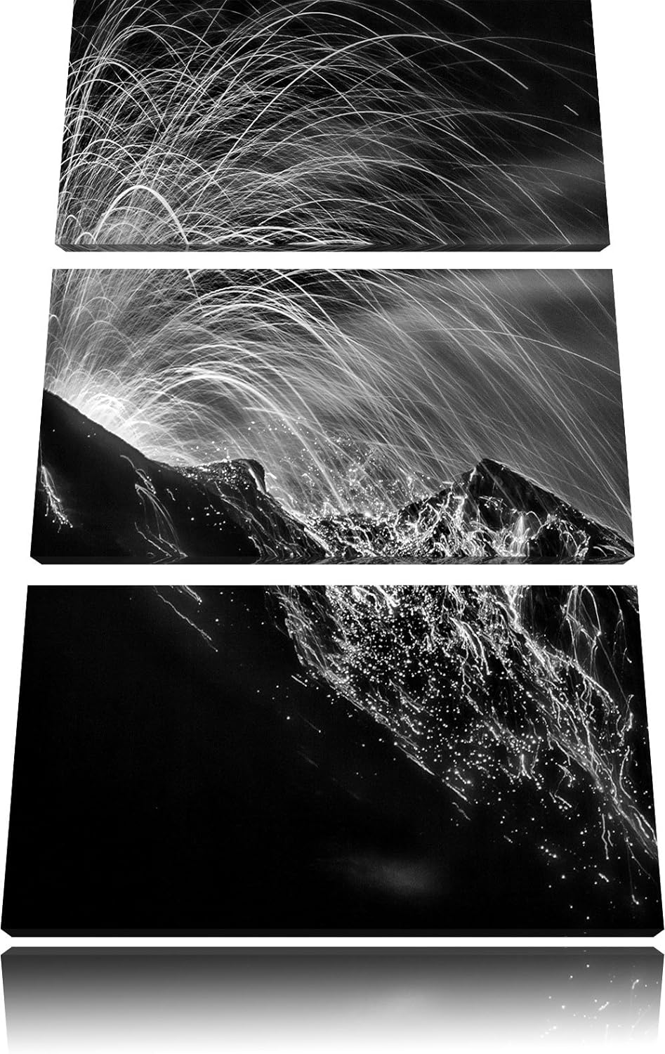 Pixxprint Monocrome, Bedrohlicher Vulkanausbruch 3-Teiler Leinwandbild 120x80 Bild auf Leinwand