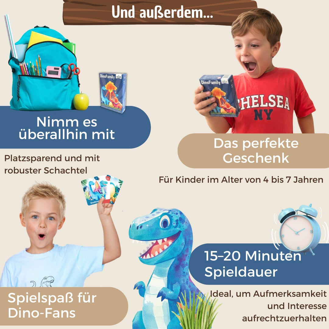 DinoFamily Dinosaurier-Kartenspiel – Pädagogisches Strategiespiel für Kinder ab 4 Jahren – Familiens