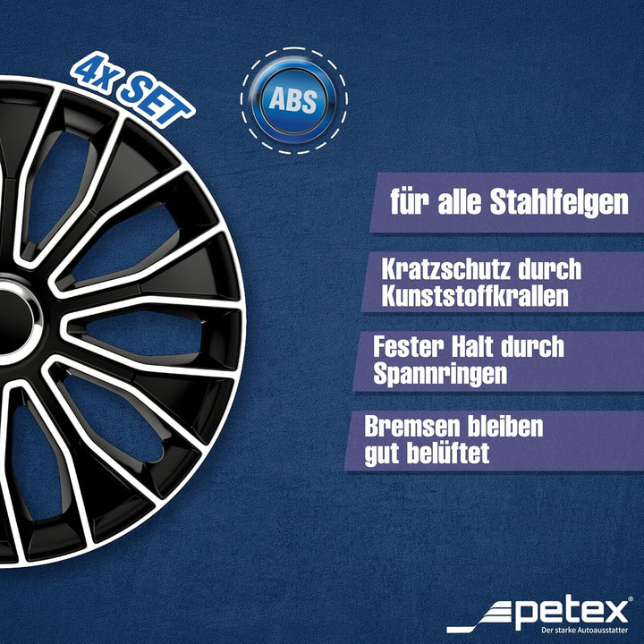 Petex Radkappensatz, 35,6 cm (14 Zoll), Voltec Pro, schwarz/weiss (1350–3629)