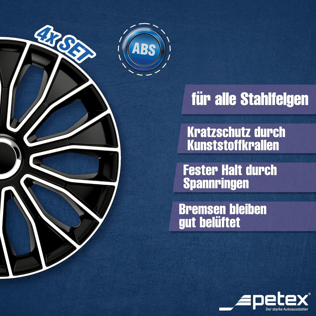 Petex Radkappensatz, 35,6 cm (14 Zoll), Voltec Pro, schwarz/weiss (1350–3629)