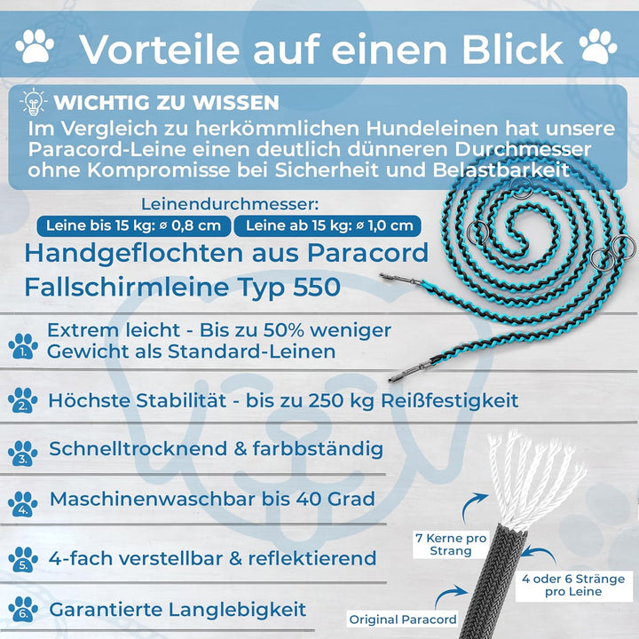 Testnote: Sehr gut - Hundeleine reflektierend I 3m, verstellbar, wetterfest & reissfest bis 250 kg I