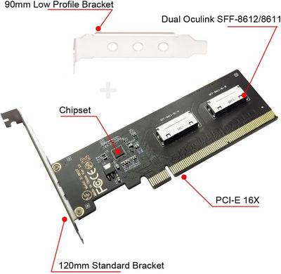 xiwai PCI-Express 16x auf Dual Oculink SFF-8612 SFF-8611 8X VROC Adapter für Mainboard SSD Grafikkar