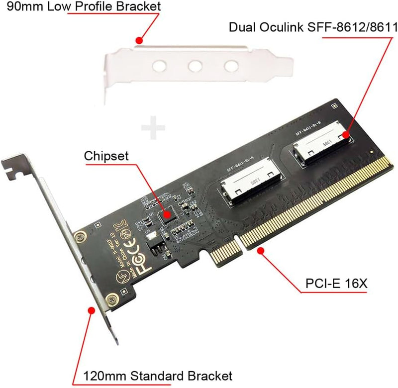 xiwai PCI-Express 16x auf Dual Oculink SFF-8612 SFF-8611 8X VROC Adapter für Mainboard SSD Grafikkar