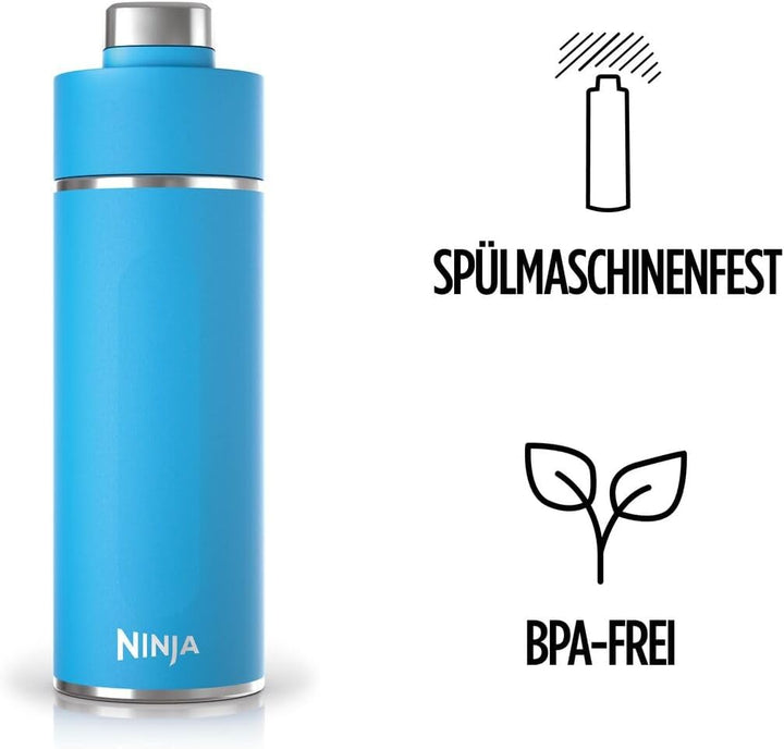 Ninja Thirsti Wasserflasche, Thermobecher to go, Tropenblau, DW1801EUUKSB | 530 ml, auslaufsicherer