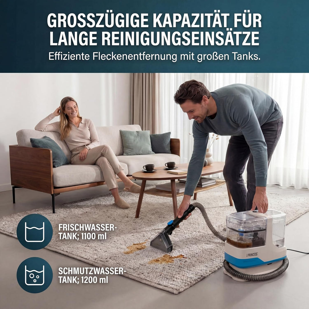 Princess Spot Master Cold Fleckenreiniger, 600 W Leistung, 1100 ml Frischwassertank, Kompakt und Lei