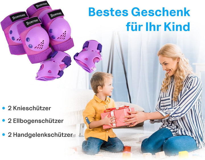 BOSONER Knieschoner Kinder Schoner Inliner Protektoren 6er Set Schützer Inliner Inline Skates Knie U