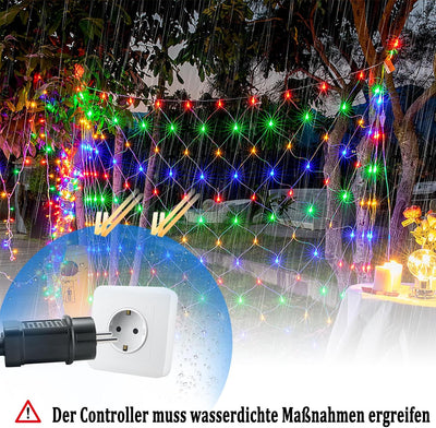 Aufun LED Lichternetz 3x2m 250LEDs Lichterkette Lichterkettennetz 8Modi Lichtervorhang mit Stecker f