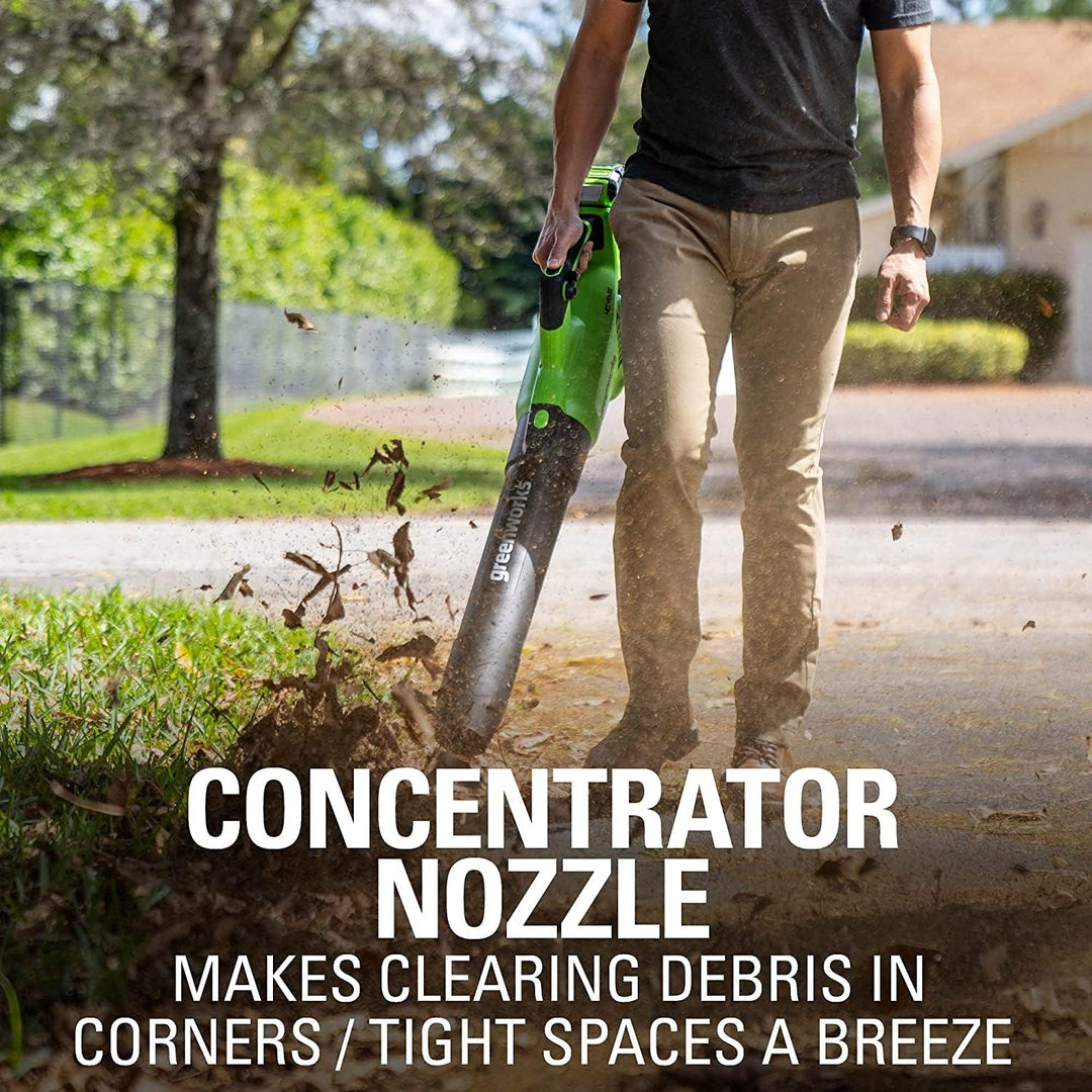 Greenworks GD40ABK2X Axial Akku Laubbläser mit bürstenlosem Motor, 210 km/h, 15,6 m³/min, zwei 40V 2
