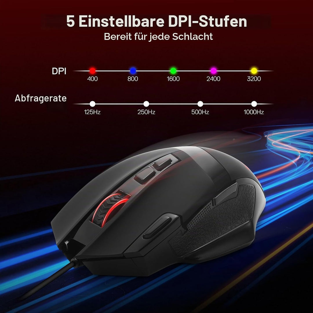 Redragon M619 RGB Gaming Maus Kabelgebunden Optisch 12800 DPI | 8 Programmierbare Tasten Ergonomisch