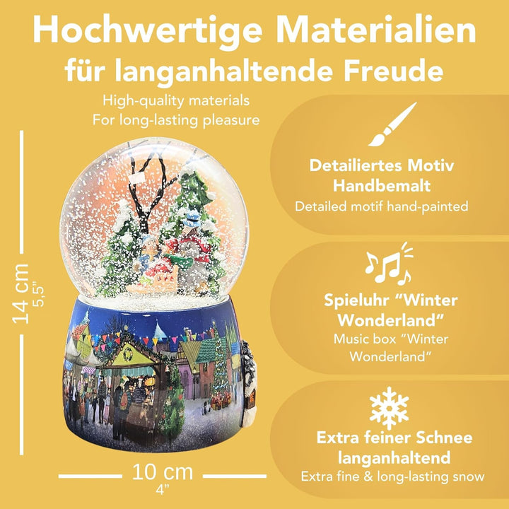 Weihnachts-Schneekugel mit Musik | Schneekugel Winterspaziergang mit Familie | Sockel Winterlandscha