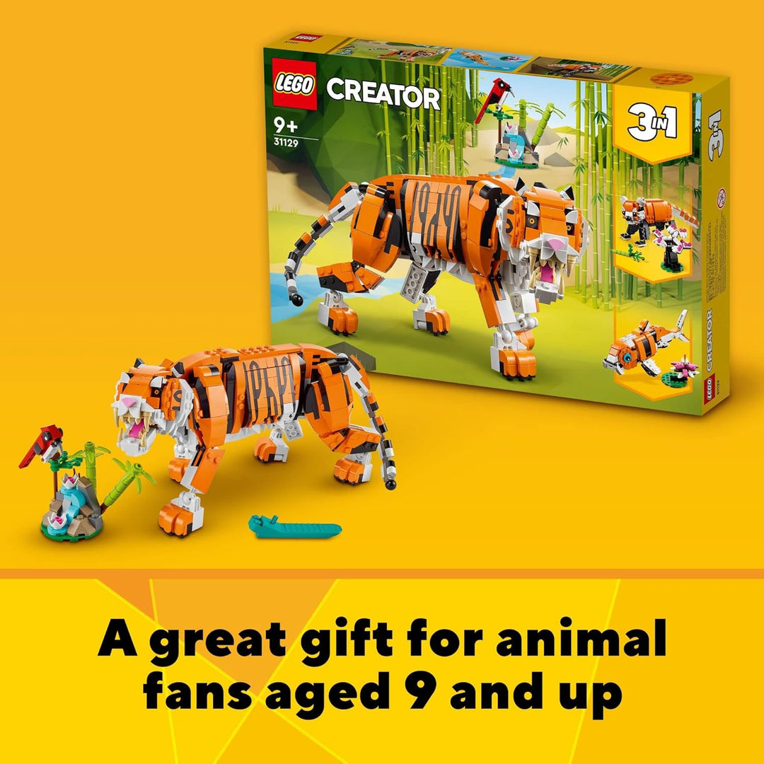 LEGO Creator 3in1 Majestic Tiger 31129 Building Kit; Animal Toys for Kids, Featuring a Tiger, Panda