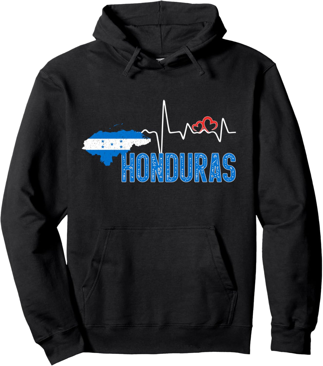 Honduras Flag Map Heartbeat Design for Honduran Pride Pullover Hoodie