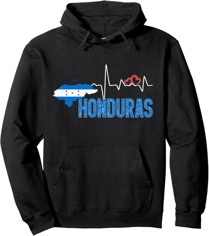 Honduras Flag Map Heartbeat Design for Honduran Pride Pullover Hoodie