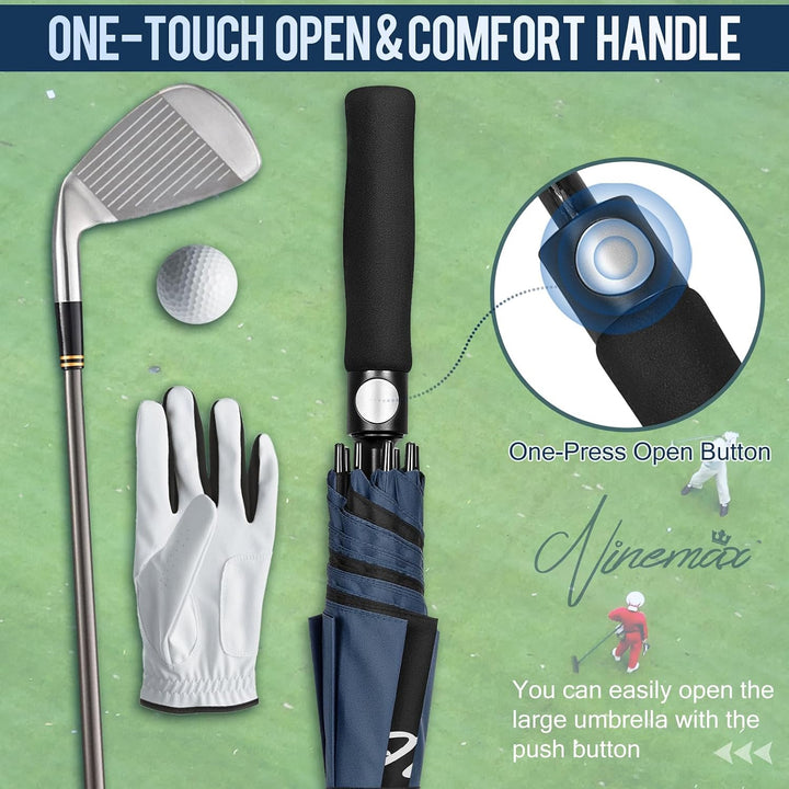 NINEMAX Golf Regenschirm Gross Sturmfest XL/XXL, Grosser Regenschirm Sturmfest Stabil, Golfschirm Gr