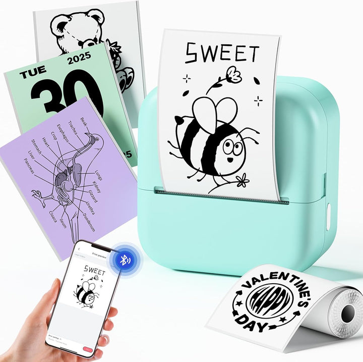 LabelCenter Mini Drucker, Sticker Drucker M02L,Mini Drucker für Smartphone Mini Sticker Drucker,Mini