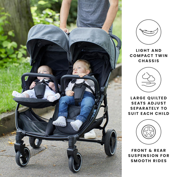 Ickle Bubba Venus Doppelkinderwagen - geeignet von Geburt bis 15 kg (ca. 3 Jahre), leichter, faltbar
