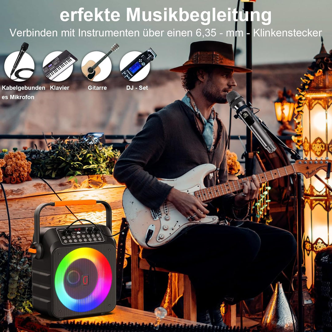 HWWR Karaoke mit 2 Mikrofonen, professioneller Karaoke-Lautsprecher, tragbar, Bluetooth-Lautsprecher