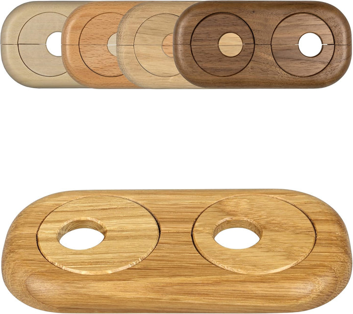 3 Stück Doppel Heizungsrohr Rosette, Rohrabstand variabel, verschiedene Echthölzer und Grössen, Rohr