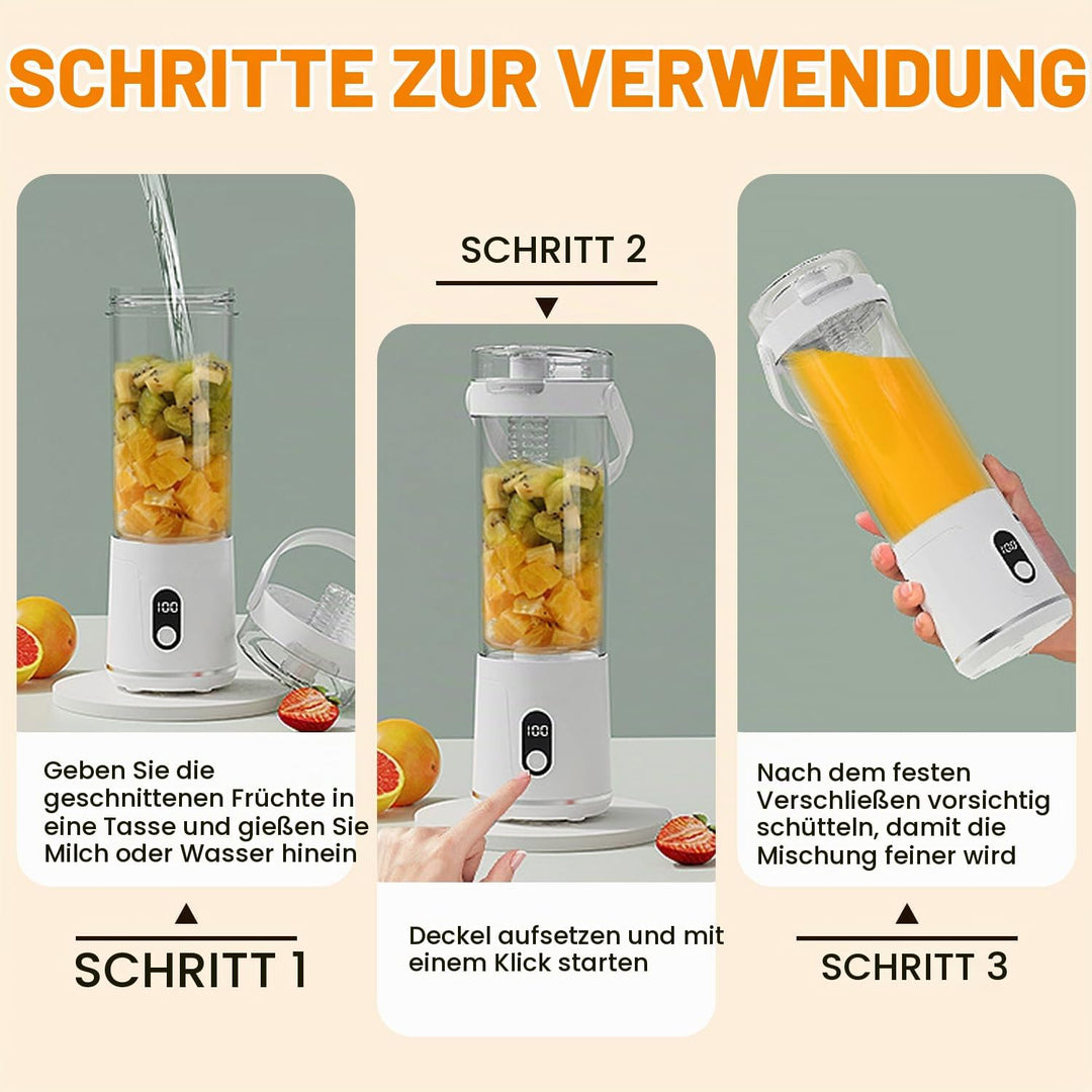Tragbarer Mixer mit Trinkdeckel, 600ml Smoothie-Maker to Go Persönlicher für Mixer Zuhause Küche Fit