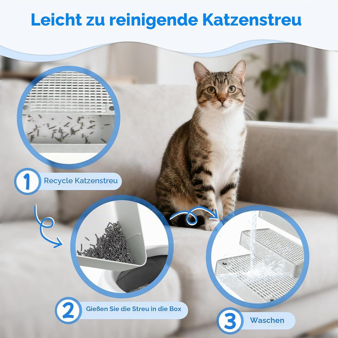 Verstellbare 3-stufige Katzentoilettenrampe, Katzen Treppen &amp; Stufen mit Filterfunktion, leicht zu r