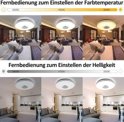 Gindoly 36W LED Deckenleuchte Dimmbar mit Bluetooth Lautsprecher,LED Deckenlampe mit Fernbedienung o